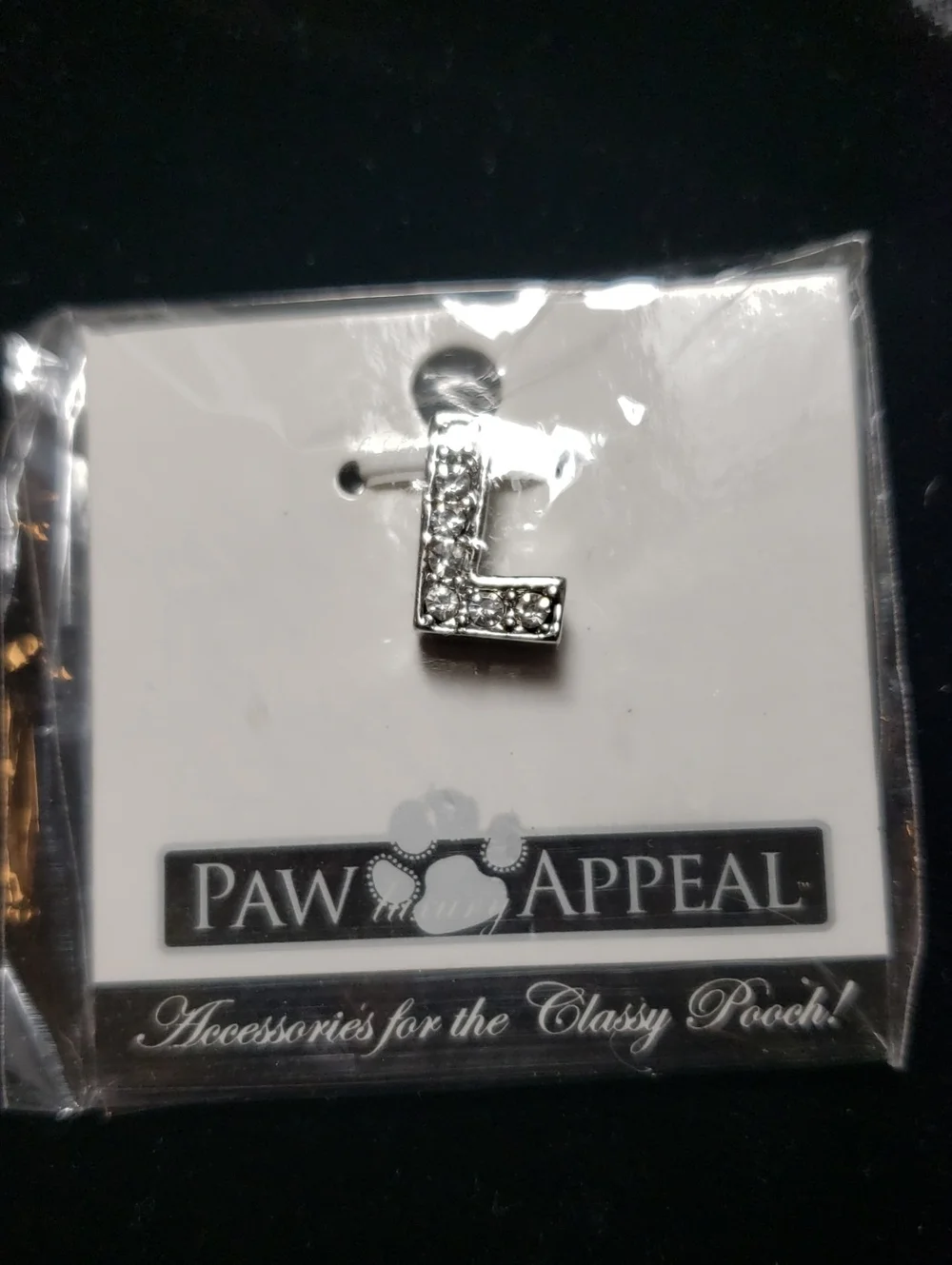 Silver Rhinestone 'L' Pet Charm